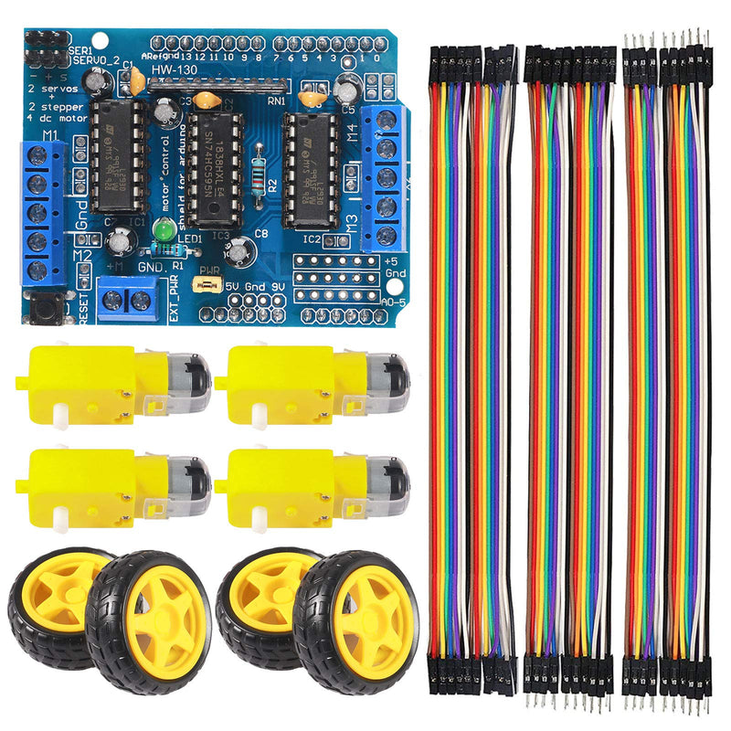 [Australia - AusPower] - ALAMSCN Robot Motor Kit DC Motor 3-6V Gear TT Motor with Tire Wheel + L293D Motor Drive Controller Motor Control Expansion Board for Arduino Smart Car 