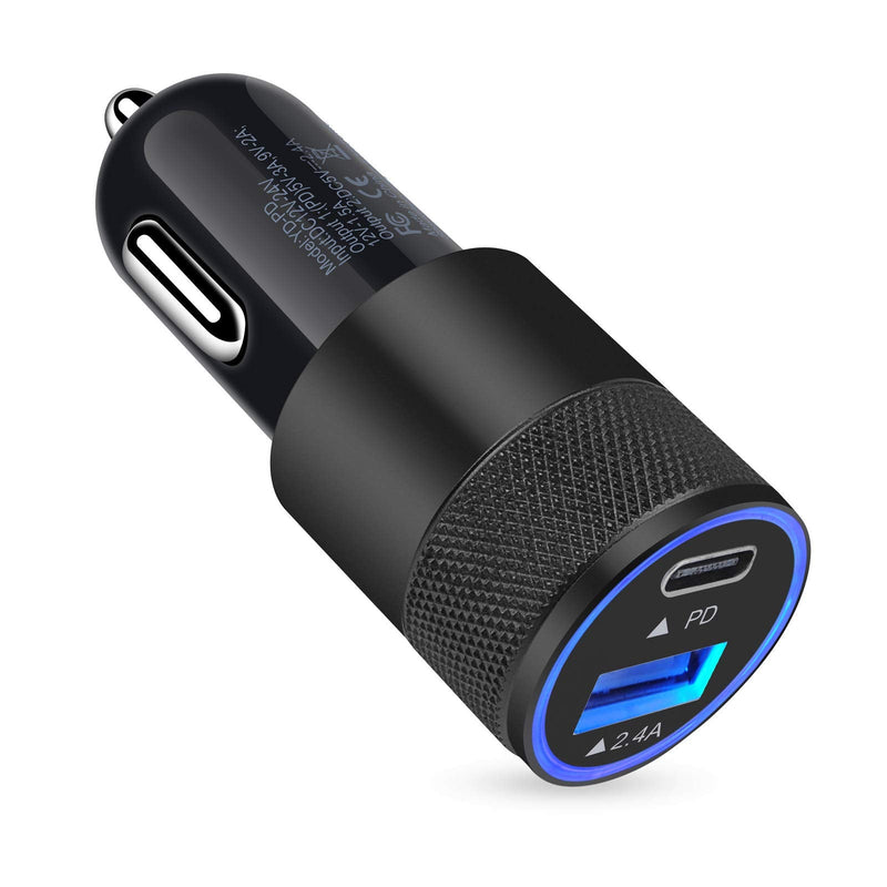 [Australia - AusPower] - USB C Fast Car Charger, 30W PD 3.0 Dual Port Cigarette Lighter USB Charger Car Adapter Compatible iPhone 13 12 Pro 11 Max XS X 8 Plus, Samsung Galaxy S22 S21 Ultra 5G S20 S10 Note20 Ultra,Pixel 5 4 XL black 