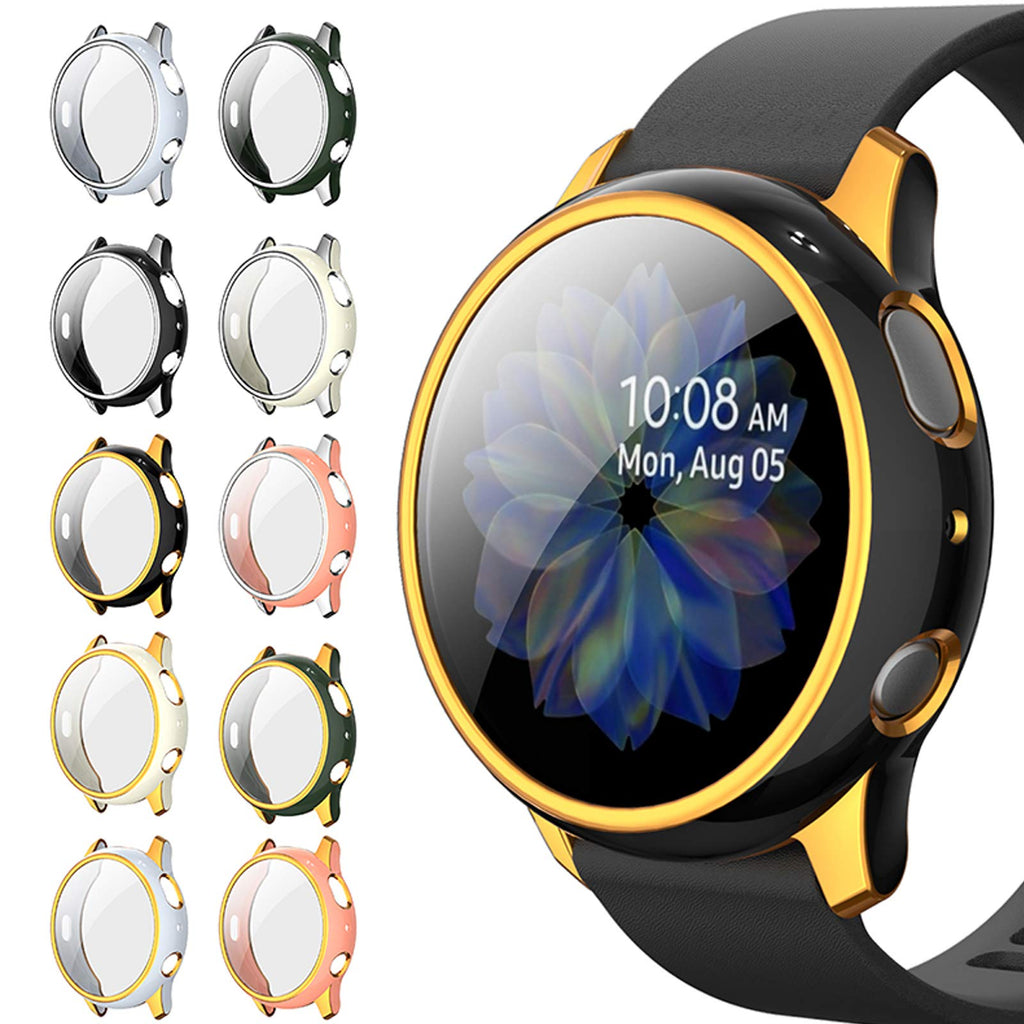 [Australia - AusPower] - HIGHGO Compatible with Samsung Galaxy Watch Active 2 with Tempered Glass Screen Protector for Samsung Galaxy Watch 44mm 40mm Soft TPU Bumper Full Around Cover (Black-Golden, 44mm) Black-Golden 