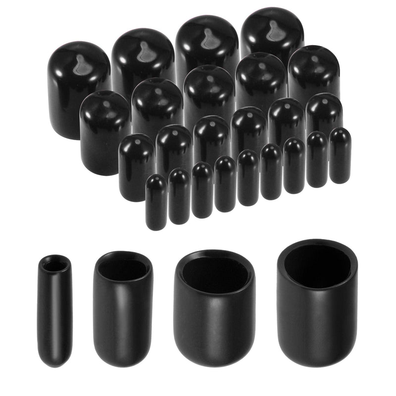 [Australia - AusPower] - uxcell 80pcs Round Rubber End Caps 1/8" 1/4" 3/8" 1/2" Black Vinyl Cover Screw Thread Protectors Assortment Kit 