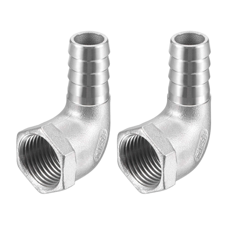 [Australia - AusPower] - uxcell 304 Stainless Steel Hose Barb Fitting Elbow, 15mm Barbed x 1/2" NPT Female Pipe Connector Adapter for Water Fuel Air, Pack of 2 