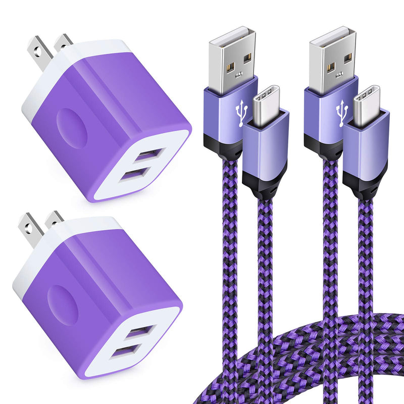 [Australia - AusPower] - USB C Wall Charger Fast for Samsung Galaxy S22 S21+ S21 FE/Plus/Ultra S20 FE/Ultra 5G S20+ Note 22/21/20 Ultra/20/10 S10e A52 A72 A51 A71 A11 A01 A20,2.1A Dual Charging Block Cube 6ft USB Type C Cable EB O(purple2) 