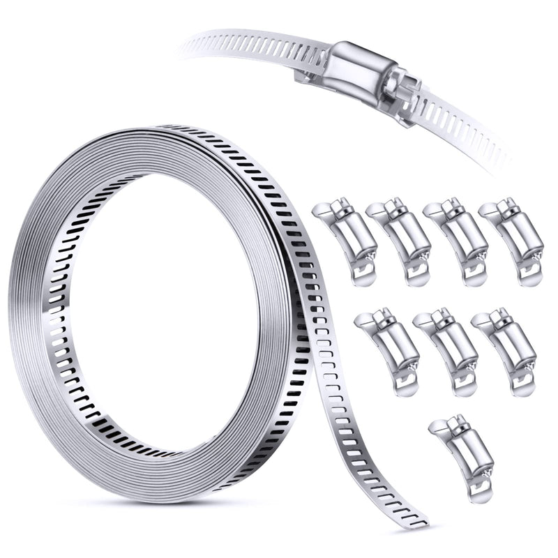 [Australia - AusPower] - 304 Stainless Steel Hose Clamp Assortment Kit DIY, Cut-To-Fit 12 FT Metal Strap + 8 Stronger Fasteners, Large Adjustable Worm Gear Band Hose Clamps Screw Clamps Duct Pipe Metal Clamp Strapping 12 FT Strap+8 Fasteners 