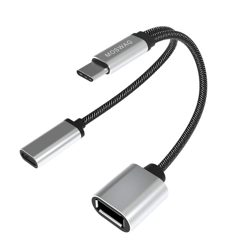 [Australia - AusPower] - MOSWAG USB C OTG Adapter USB Type C Splitter with USB C Female and USB A Female Compatible with Chromecast with Google TV/Samsung S21 S20 S20+ Ultra/Google Pixel 5 4 4 XL 3 3 XL/LG V40 V30 G6 G8 
