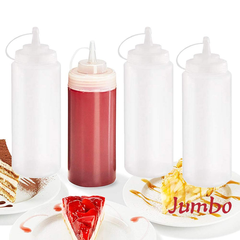[Australia - AusPower] - Jumbo 32oz Squeeze Bottle,4 Pcs Condiment Squeeze Bottle,Plastic Squeeze Squirt Bottles with Twist On Cap Lids,Plastic Squeeze Squirt Bottles with Twist On Cap Lids and Discrete Measurements Perfect for Ketchup Mustard Mayo Hot Sauces Olive Oil 