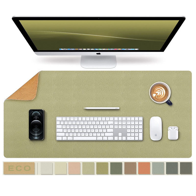 [Australia - AusPower] - Large Natural Cork & Leather Desk Pad,eco Desk mat,Double-Sided Desk Protector ,Waterproof Keyboard pad ,Desk Mouse Pad for Office/Home/Gaming/Decor (Light Green,36"x 17" ) Light green 36"x 17" 