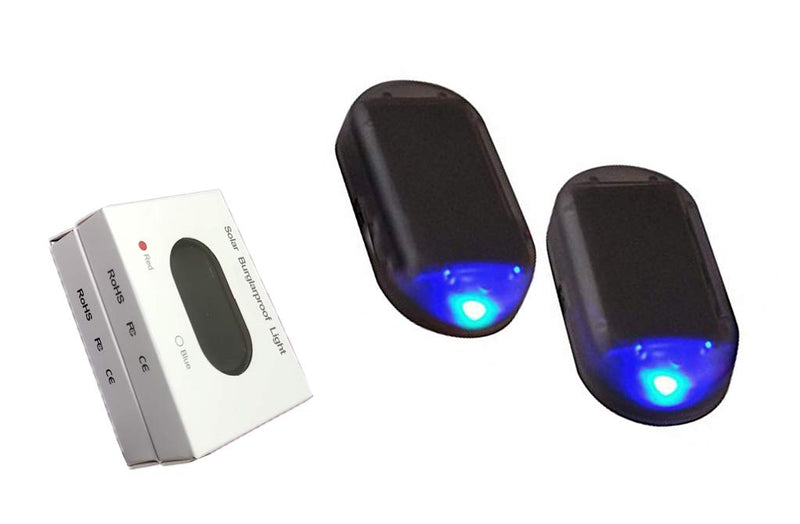 [Australia - AusPower] - Car Alarm Light Car Solar Power Simulated Dummy Alarm Warning Anti-Theft LED Flashing Security Light with New USB Port, Blue x2 