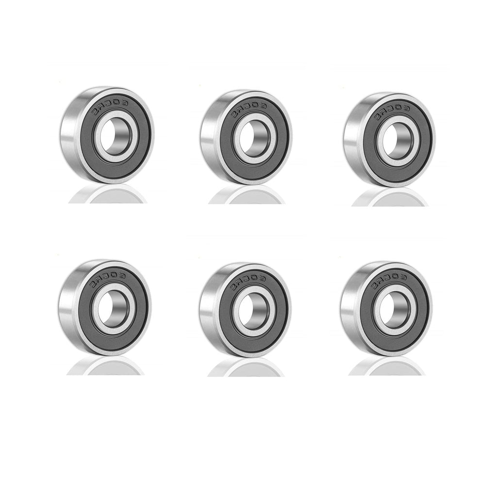 [Australia - AusPower] - 608-2RS Ball Bearings 6 Pack – Bearing Steel and Double Rubber Sealed Miniature Deep Groove Ball Bearings for Blenders, Skateboards, Inline Skates, Scooters (8mm x 22mm x 7mm) 