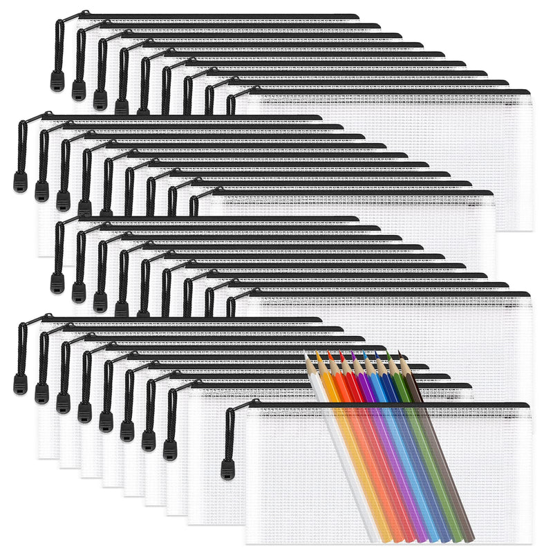[Australia - AusPower] - Umriox Clear Pencil Pouch, 9.2 x 4.7 in (Black, 36 Packs), Pencil Bags with Zipper Bulk, Mesh Zipper Pouch for Bill School Stationary Cosmetics Travel Storage 36PCS - Black 
