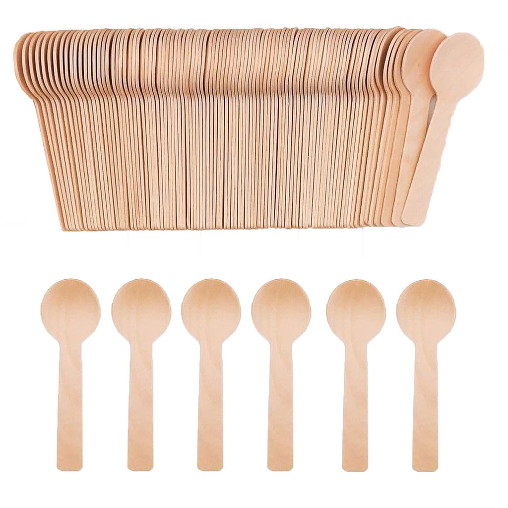 [Australia - AusPower] - 200pcs Mini Wooden Spoons,4inch Disposable Wooden Ice Cream Dessert Spoons,Biodegradable Compostable Birchwood 