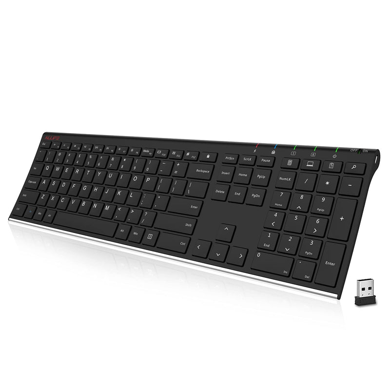 [Australia - AusPower] - ALLIFE 2.4G Wireless Keyboard Stainless Steel Ultra Slim Full Size Keyboard with Numeric Keypad for Computer/Desktop/PC/Laptop/Surface/Smart TV and Windows 10/8/ 7 Built in Rechargeable Battery 