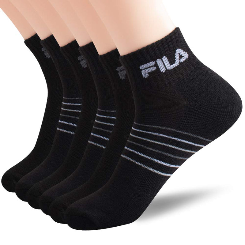 [Australia - AusPower] - Fila mens Striped Half Cushion Quarter Socks One Size Black (6 Pack) 