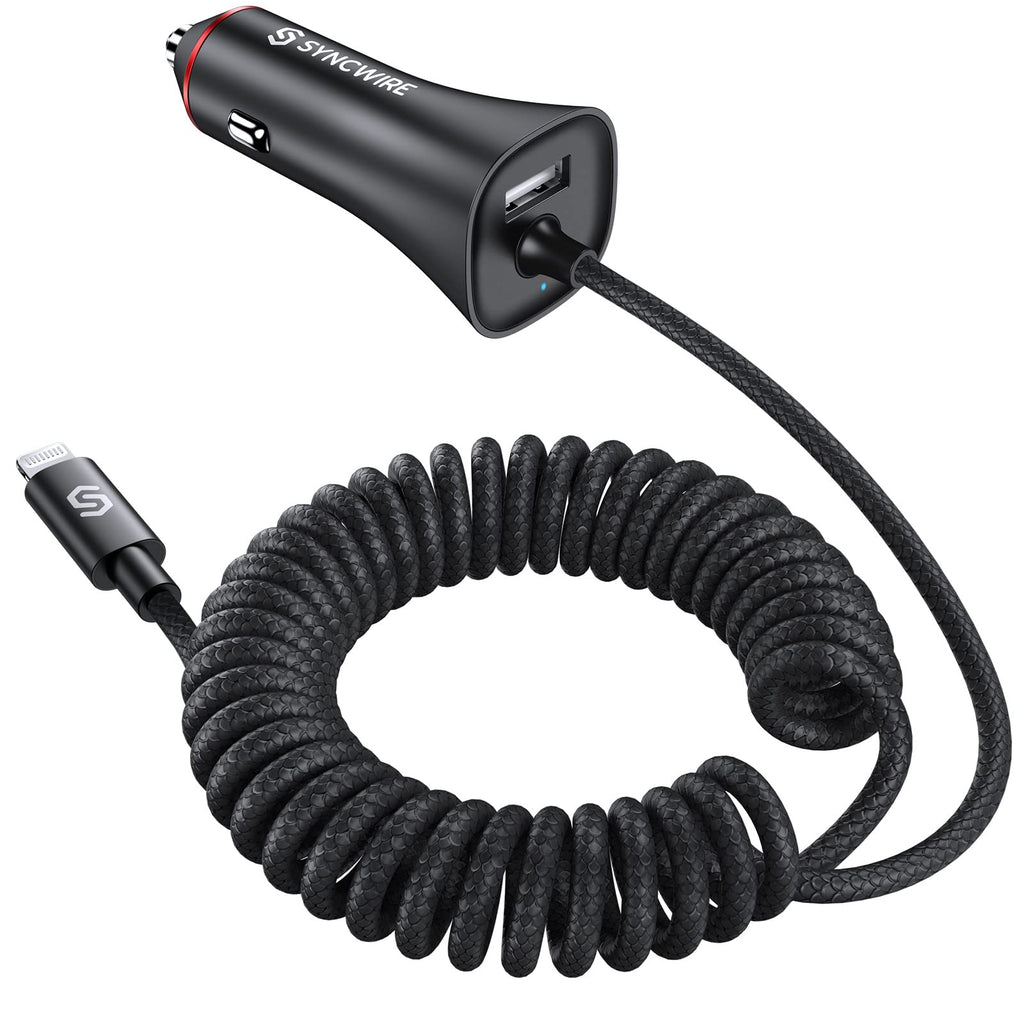 [Australia - AusPower] - [Apple MFi Certified] Syncwire iPhone Car Charger 32W - Upgraded 20W Power Delivery Fast Car Charging Adapter with Built-in Coiled Lightning Cable for Apple iPhone 13/12/11/Xs/XS Max/XR/X, iPad & More 