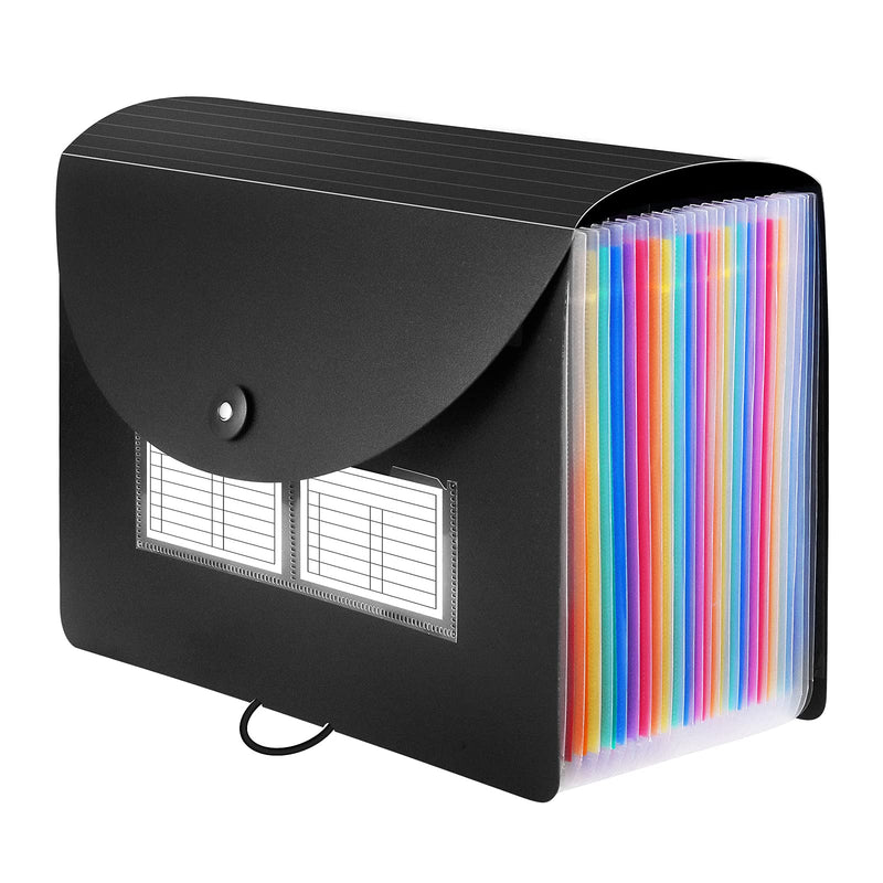 [Australia - AusPower] - Sooez 24 Pockets Expanding File Folder with Blank Labels, According File Organizer with Expandable Cover, Desktop Accordion Folders Letter A4 Paper Document Storage Organizer, Black 
