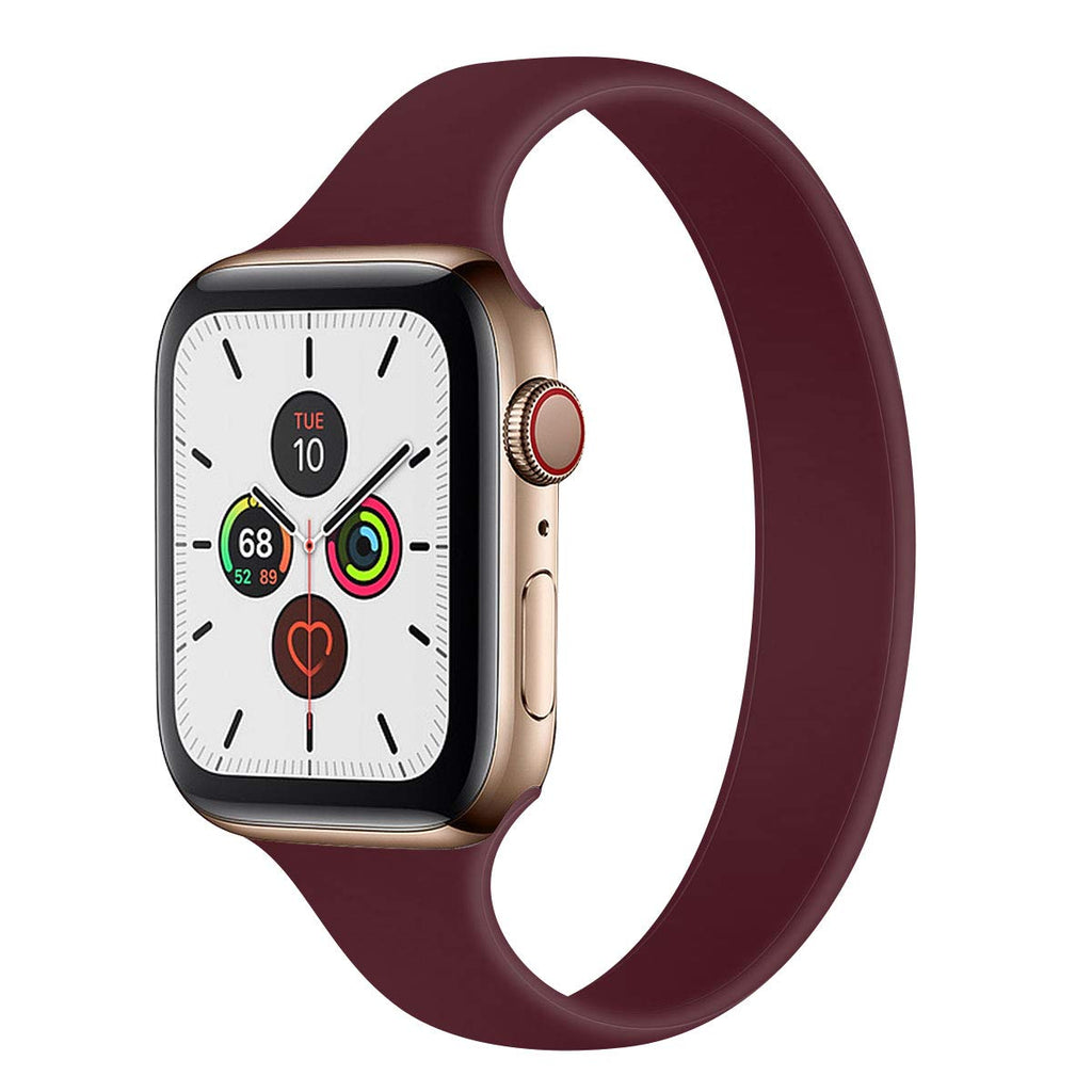 [Australia - AusPower] - Slim Solo Loop Bands Compatible with Apple Watch Band 38mm 40mm 41mm 42mm 44mm 45mm iWatch Series 7 6 5 SE 4 3 2 1 Strap, for Women Men Elastic Narrow Soft Thin Replacement Silicone Wristband A-Red wine 38/40/41mm L - fits Wrist Size: 6.7 - 7.3 inch 