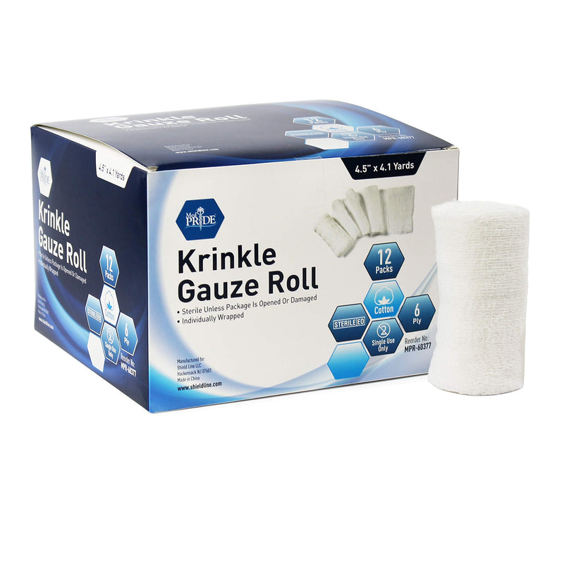 [Australia - AusPower] - Medpride Sterile Krinkle Gauze Rolls - Cotton Wound Dressing Sterile Wraps – 6-Ply Highly Absorbent First Aid Gauzes - Medical Individually Wrapped Mesh Bandage Gauzes [12 Rolls]- 4.5'' x 4.1 Yards 12 