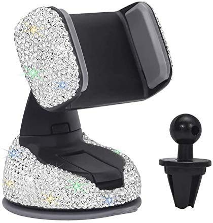 [Australia - AusPower] - Bling Car Phone Holder,Rhinestone Bling Crystal Car Phone Mount,with One Air Vent Base,Universal Cell Phone Holder for Dashboard,Windshield and Air Vent (White) White 