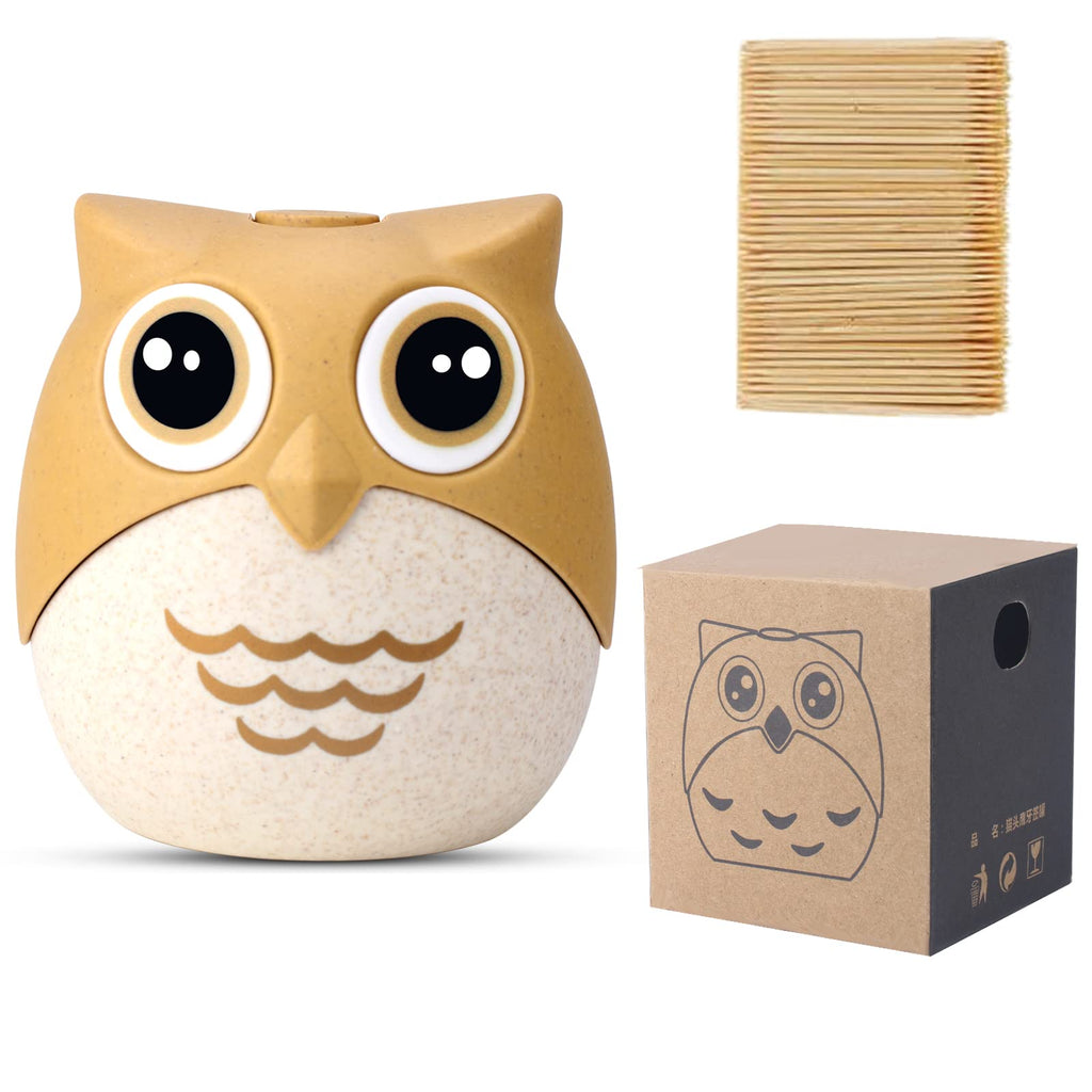 [Australia - AusPower] - Cute Toothpick Holder Dispenser with 100 Natural Bamboo Toothpicks, Awsaccy Portable Plastic Funny Decorative Toothpick Container Storage Box for Kitchen Restaurant Party Car, Unique Gift Idea (Owl) Owl 
