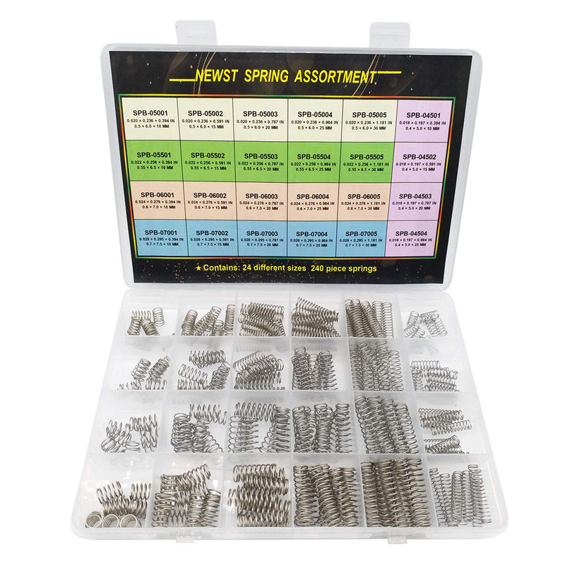 [Australia - AusPower] - Compression Springs NEWST Spring Assortment Kit | 24 Different Sizes 240 Piece Stainless Steel Spring Assortment with Case | 10~30mm(0.39" to 1.18") Length,5~7.5mm(0.2" to 0.3") OD 