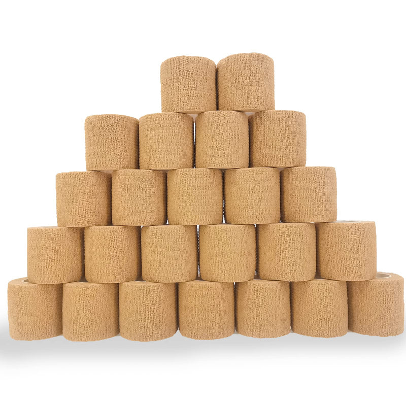 [Australia - AusPower] - 24 Pack 2" X 5 Yards Brown Breathable Self Adhesive Bandage Wrap, Multi-Purpose Non-Woven Cohesive Wrap - Vet Wrap | Athletic Tape | Medical Tape, Ankle Sprains, Swelling, Pets. 