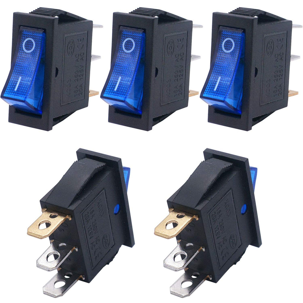 [Australia - AusPower] - Twidec/5Pcs Rocker Switch Toggle AC 20A/125V 15A/250V SPST 3 Pins 2 Position ON/Off Blue LED Light Illuminated Boat Switch KCD3-101N-BU 