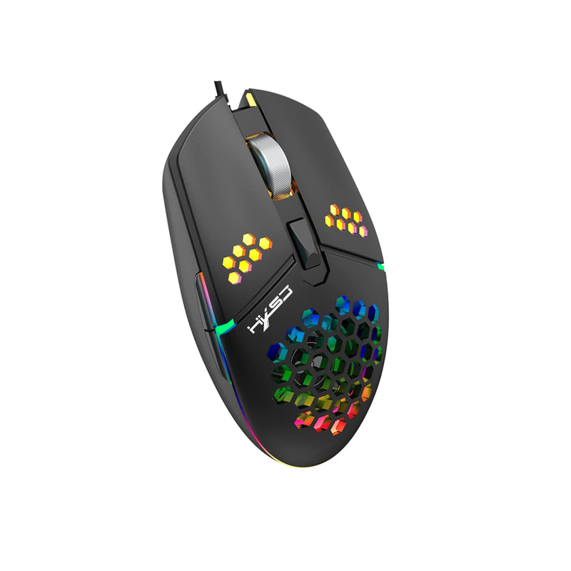 [Australia - AusPower] - Gaming Mouse, Lightweight Cellular Design Wired Mouse with Fan RGB Backlit 4 Adjustable DPI Levels Silent Click, for Windows MacOS Desktop Laptop (Black) 