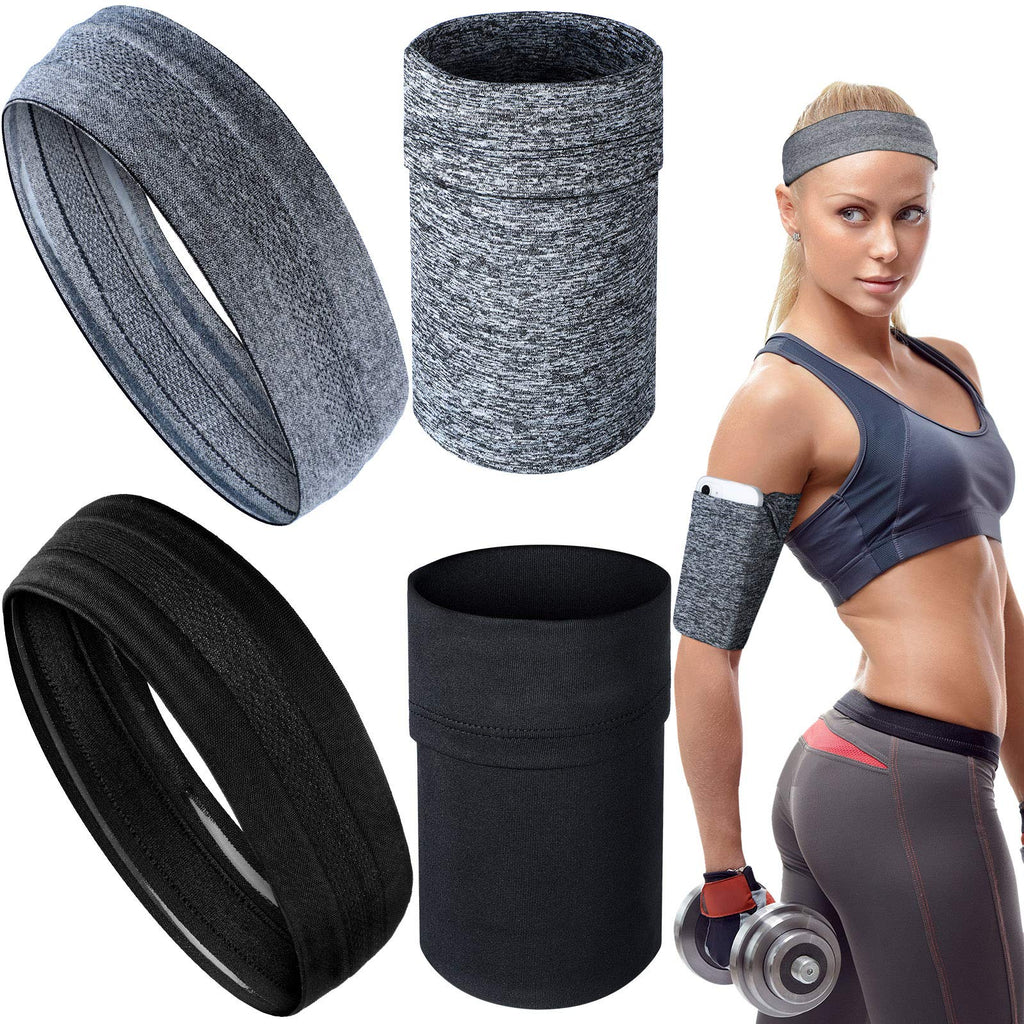 [Australia - AusPower] - 2 Pieces Phone Running Armband Sleeves Hidden Pocket Wrist Arm Band Sleeve with 2 Pieces Nonslip Stretchy Sweat Bands Headbands for Walking Exercise Workout Gardening Fishing Training Jogging 