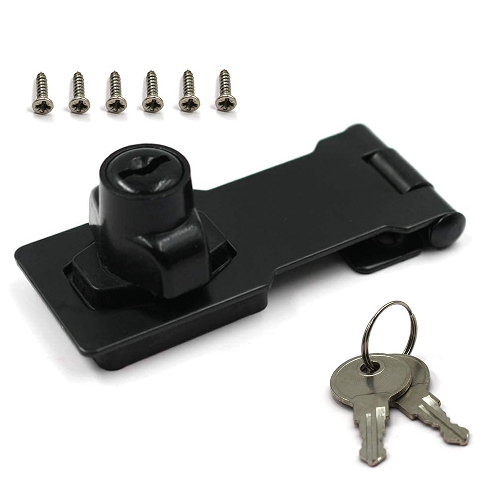 [Australia - AusPower] - 1Pack Safety Hasp with Lock 3”x 1-1/4”Keyed Hasp Locks Twist Knob Keyed Locking Hasp for Small Doors Matte Black 3 inch Black 1Pcs 