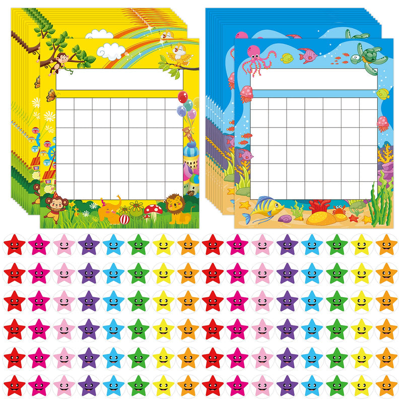 [Australia - AusPower] - Pack of 66 Incentive Chart with 2080 Reward Star Stickers for Kids Students Classroom Behavior, Animal & Marine Theme 