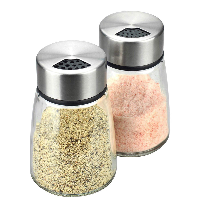 [Australia - AusPower] - Elegant Salt and Pepper Shakers with Adjustable Pour Holes - Set of 2 - Premium Stainless Steel and Glass - Perfect Spice Dispenser Set for Your Delicious Meals 