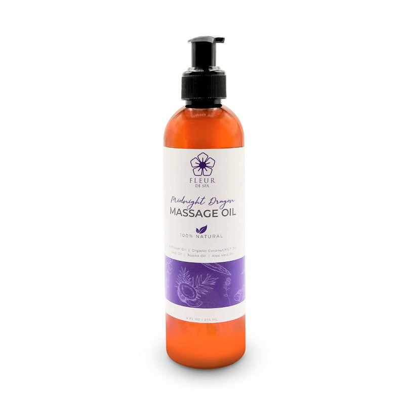 [Australia - AusPower] - Therapeutic Body Massage Oil - Safflower & Organic Coconut Oils for Sore Muscles & Stiffness – Acai Berry for Anti Cellulite - All Natural - Made in USA by Fleur De Spa - 8oz Midnight Dragon 