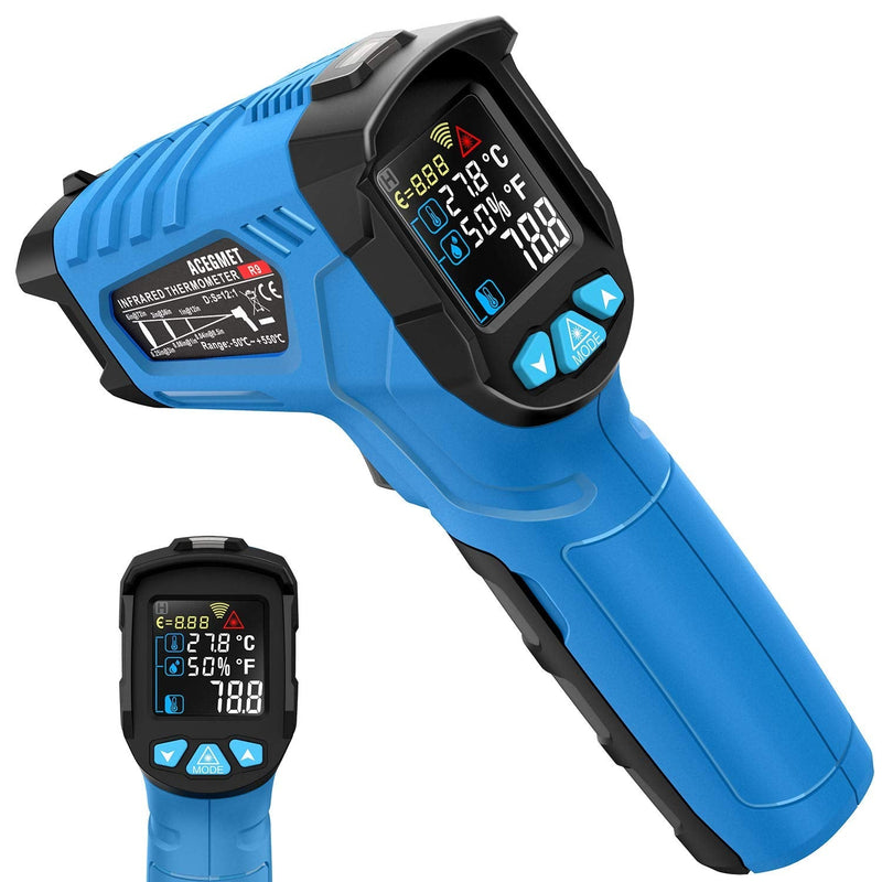 [Australia - AusPower] - Infrared Thermometer, ACEGMET Thermometer Gun -58℉~1022℉ (-50℃～550℃) Non-Contact Temperature Gun Adjustable Emissivity Laser Thermometer Gun with LCD Display for Cooking/BBQ/Refrigerator Blue 