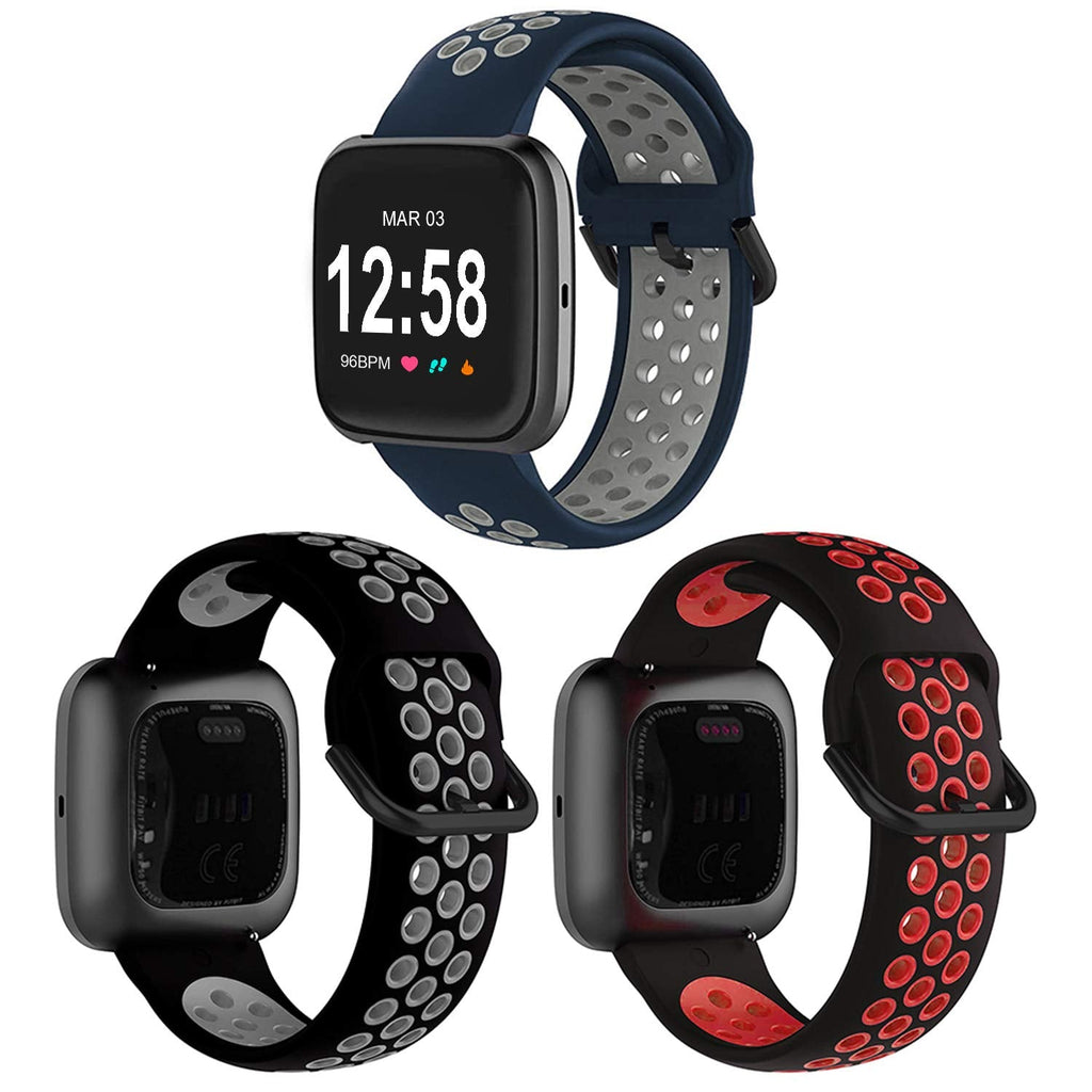 [Australia - AusPower] - [3-Pack] Aladrs Silicone Sport Band Compatible for Fitbit Versa 1 Bands, Wristband Replacement for Fitbit Versa 1 / Versa 2 / Versa Lite Edition / Versa Special Edition Smart Watch Midnight Blue Gray+Black Gray+Black Red 