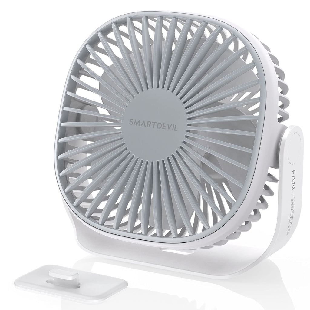 [Australia - AusPower] - SmartDevil Small Rechargeable Desk Fan, 3 Speeds 2000mAh Portable Personal Battery Operated Desktop Fan with Pasteable Hook, Dual 360° Adjustment Quiet Table Fan, for Home Office Outdoor (White) White 
