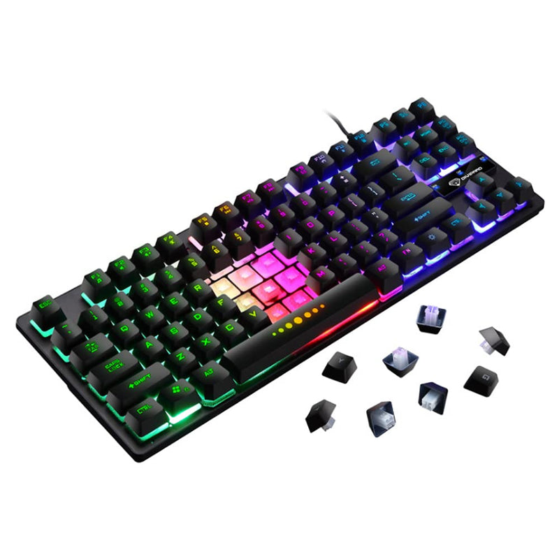 [Australia - AusPower] - Mini Wired Gaming Keyboard, 87 Keys Crater Architecture USB RGB Rainbow Backlit Mechanical Feel Computer Keyboard with Multimedia Keys Combo Fit for Laptop Desktop Home and Work 