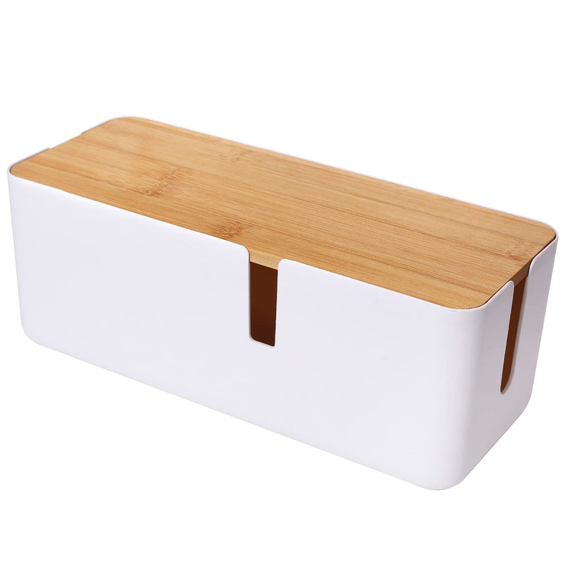 [Australia - AusPower] - Changsuo Cable Management Box with Bamboo Lid Small Cable Organizer Box for Extension Cord Power Stripe Surge Protector Wire Management Concealer Organizer Cover Hider (White) White 