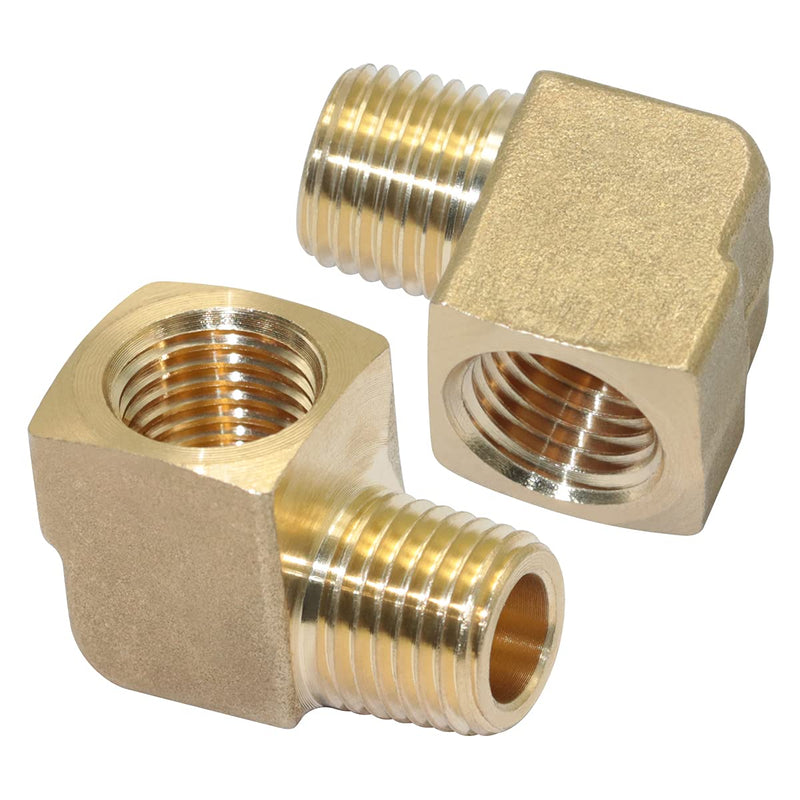 [Australia - AusPower] - 1/4" NPT 90 Degree Elbow Male and Female Brass Pipe Fitting, Forged Solid Brass 90 Degree Hose Fitting Adapter with 1/4" Female x 1/4" Male (2-Pack) 2pc 1/4" 