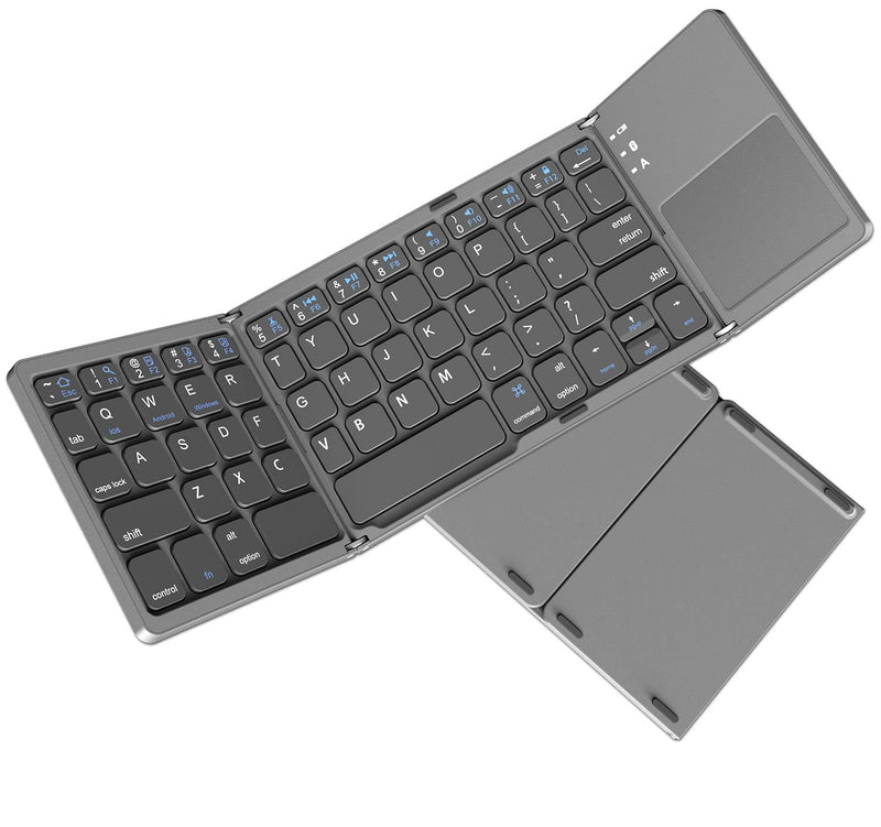 [Australia - AusPower] - Foldable Bluetooth Keyboard, Rock&Rown Pocket Size Portable Wireless Keyboard with Touchpad for Mac OS,Android, Windows, Linux, PC, Tablet, with Rechargeable Li-ion Battery-Dark Gray 