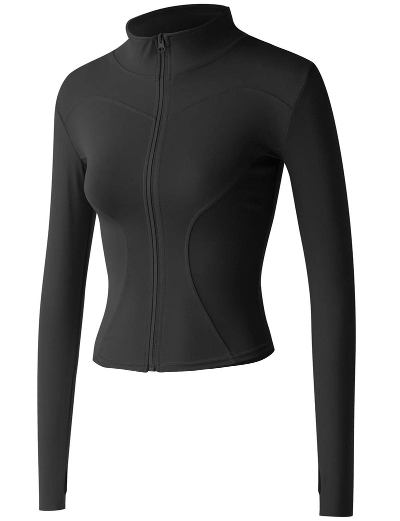 [Australia - AusPower] - Locachy Women's Lightweight Stretchy Workout Full Zip Running Track Jacket with Thumb Holes Black X-Small 