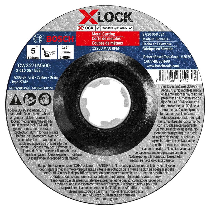 [Australia - AusPower] - BOSCH CWX27LM500 5 In. x 1/8 In. X-LOCK Arbor Type 27A (ISO 42) 30 Grit Metal Cutting and Grinding Abrasive Wheel 