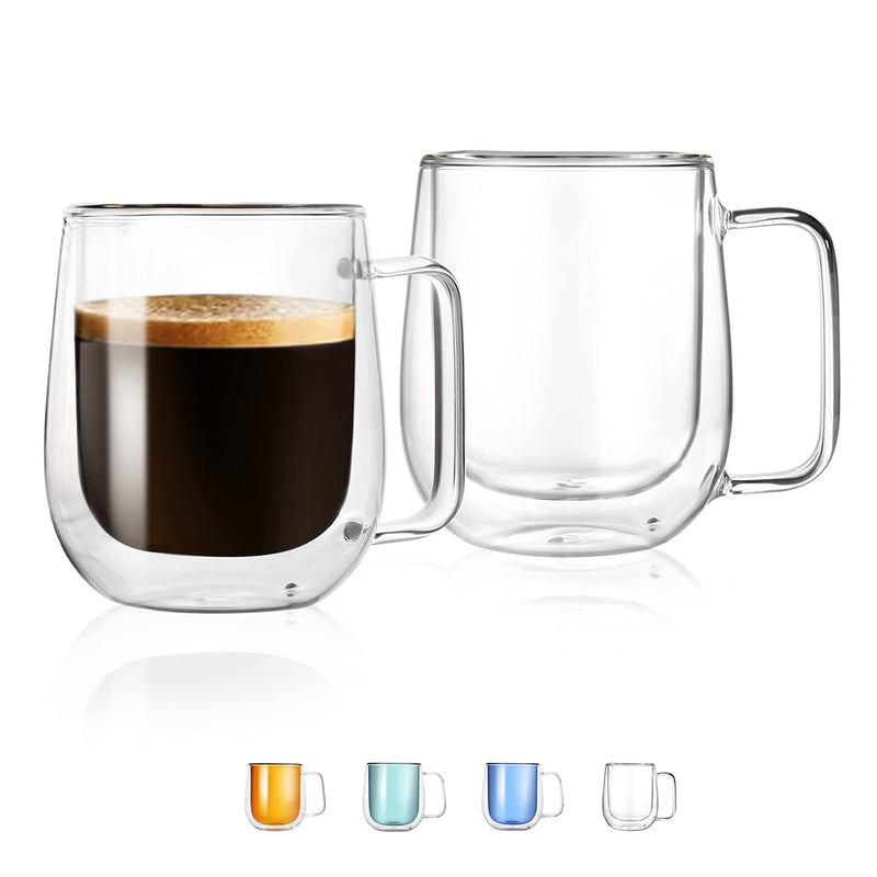 [Australia - AusPower] - 12 oz Double Walled Glass Coffee Mugs with Handle, Thermal Insulated and No Condensation Clear Coffee Mug, Glass Cups for Americano, Latte, Espresso, Cappuccinos Beverage and Tea 12 OZ 
