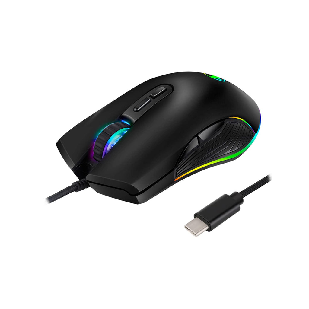 [Australia - AusPower] - Gaming Mouse, Type C Fast Charging Port Wired Mouse Ergonomic Office Mice with RGB Backlit 3200 DPI 7 Buttons, for MacBook Pro MacBook 12 Desktop Laptop PC (Black) Black 