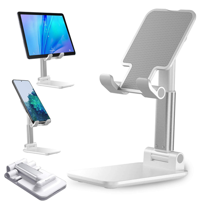 [Australia - AusPower] - Cell Phone Stand, Height Angle Adjustable Phone Stand for Desk, Desktop Mobile Phone Tablet Holder, Cradle, Dock, Compatible with All Mobile Phones, iPhone, iPad, Samsung, Android Smartphone, White 