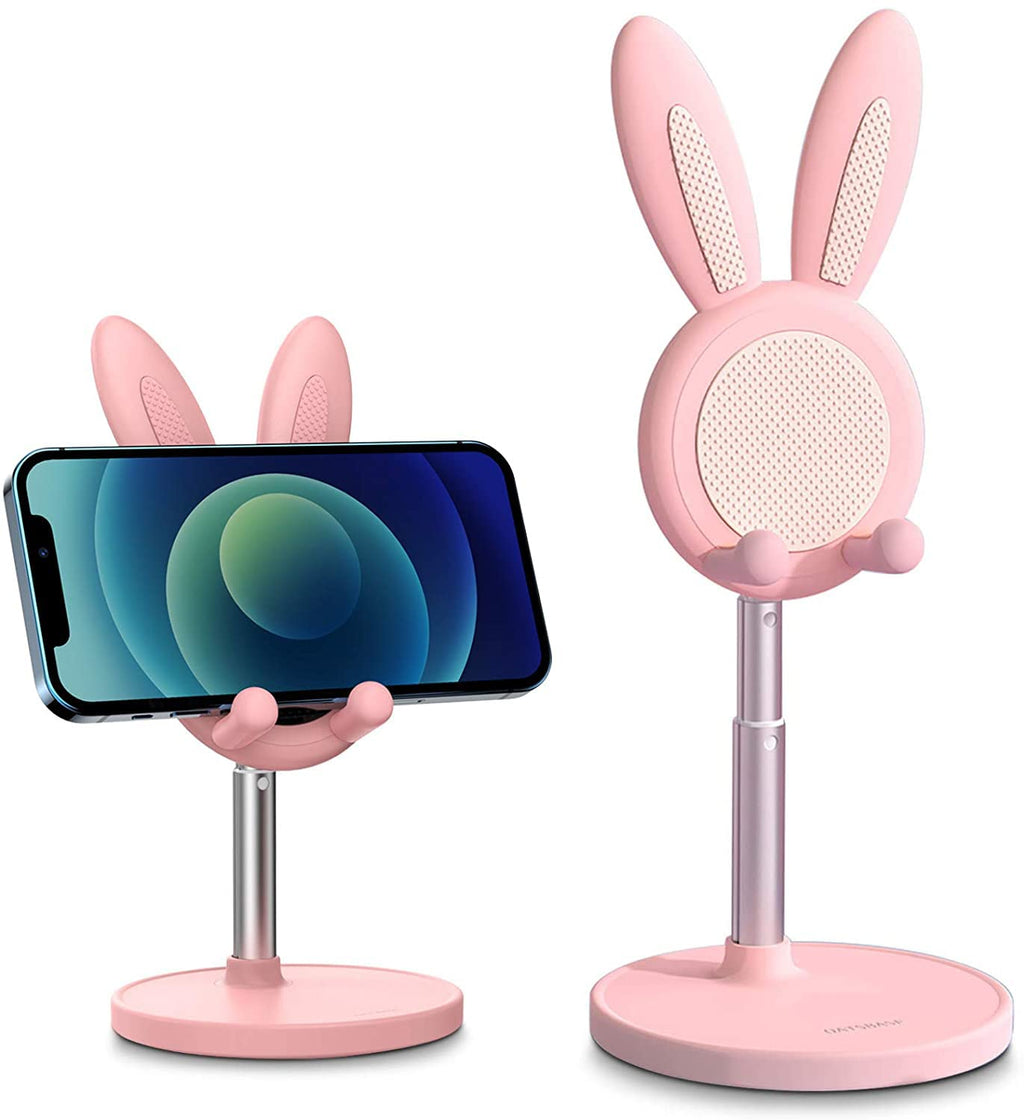 [Australia - AusPower] - Cute Phone Stand, OATSBASF Angle Height Adjustable Cute Bunny Phone Stand for Desk, Kawaii Phone Holder Stand for Desk, Compatible with All Mobile Phones, iPhone, 11 12 13 Pro Max, Switch (Pink) Pink 