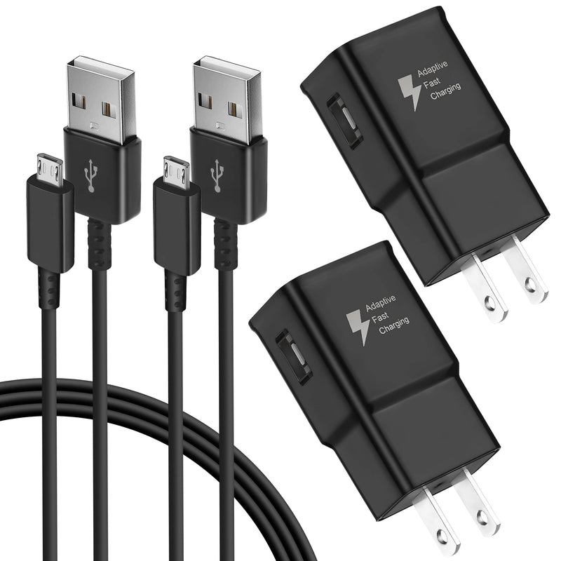 [Australia - AusPower] - Adaptive Fast Charger Kit Compatible with Samsung Galaxy S7/S7 Edge S6 /S6 Edge/ Note5/4 S4/S3 S2 J7 J7V J5 J3 J3V J2/G3 G4 K20/ Moto E4 E5, USB Wall Charger and 5FT Micro USB Cable (2 Pack, Black) 