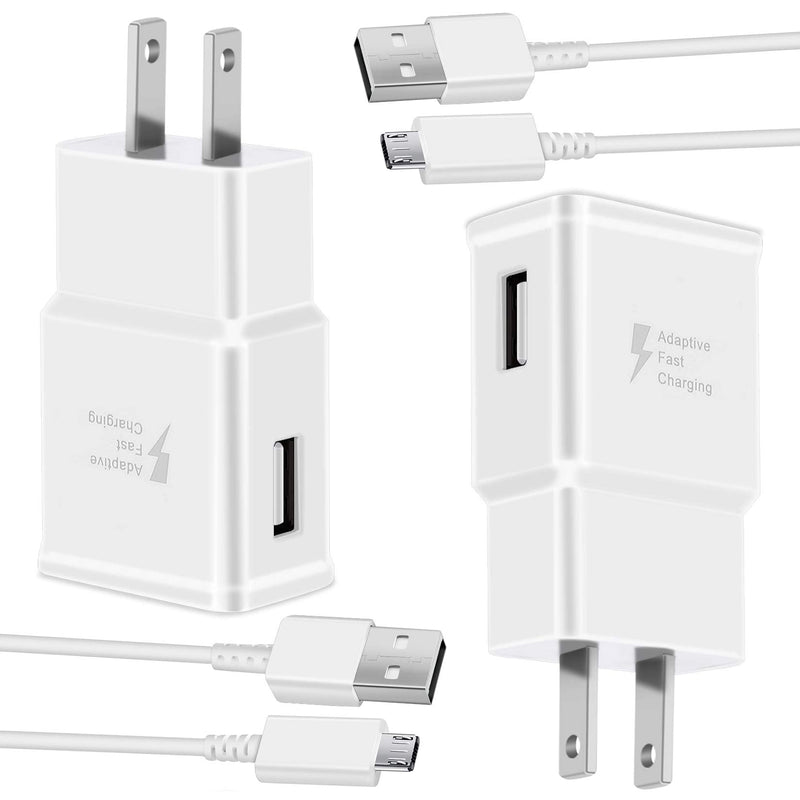 [Australia - AusPower] - Adaptive Fast Android Charging Wall Charger with 5-Feet Micro USB Cable for Samsung Galaxy S7/S7 E/S6/S6 E/S5/Note5/4 /S4/S3/S2/J7 J7V J5 J3 J3V J2, LG G2 G3 K20, Moto E4 E5 E6, Tablet (2 Pack, White) 