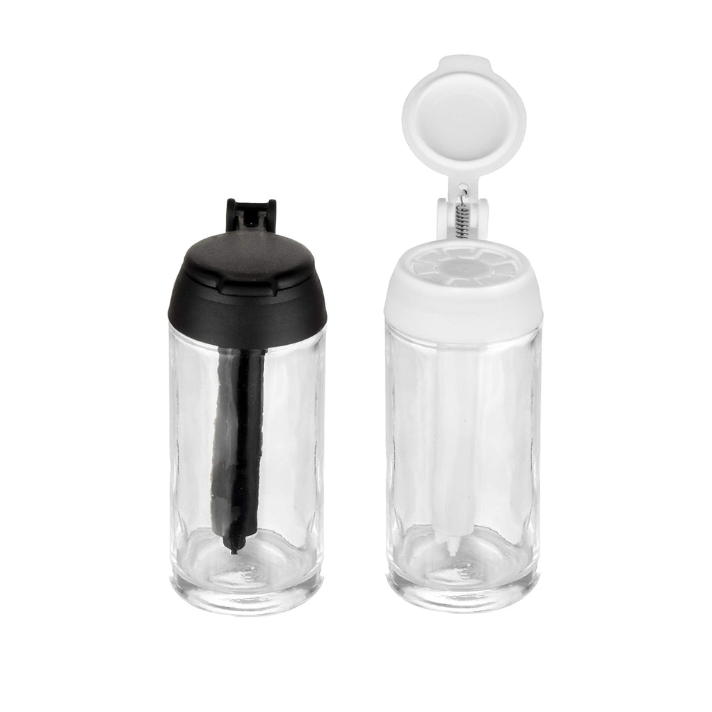 [Australia - AusPower] - Aureum Moisture Proof Salt Shaker Set of 2 Glass Body and Plastic Lid Designed for Table Salt (white and black) White 