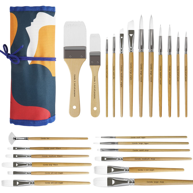 [Australia - AusPower] - CONDA Paint Brushes Set of 24 Different Shapes Ergonomic Professional Wood Handles with Organizing Case for Acrylic Oil Watercolor, Rock Painting A1000789 
