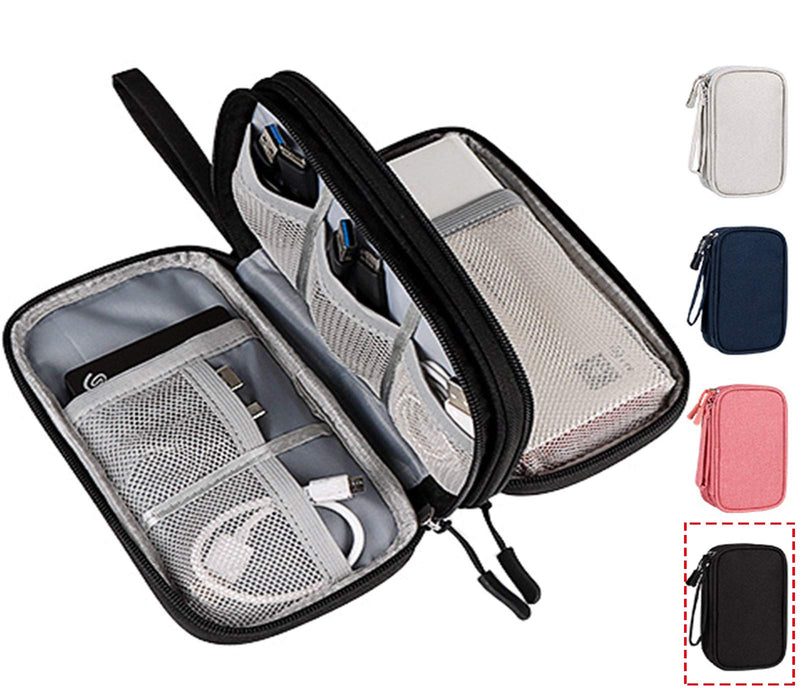 [Australia - AusPower] - CAOODKDK Electronics Accessories Organizer Pouch Bag, Electronic Organizer Travel Universal Cable Organizer Electronics Accessories Bag for Cable, Charger, Phone, SD Card, Business Travel Gadget Bag Double Layer - Black 