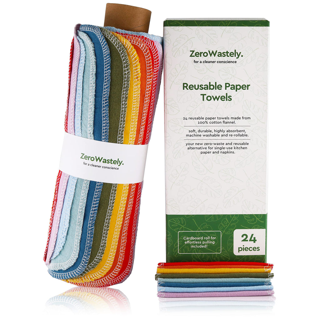 [Australia - AusPower] - Reusable Paper Towels - Value Pack of 24 Paperless Paper Towels! - 100% Cotton, Super Soft, Absorbent, Washable and Made To Last - Cut Back and Waste Less with our Cloth Paper Towels! By ZeroWastely 